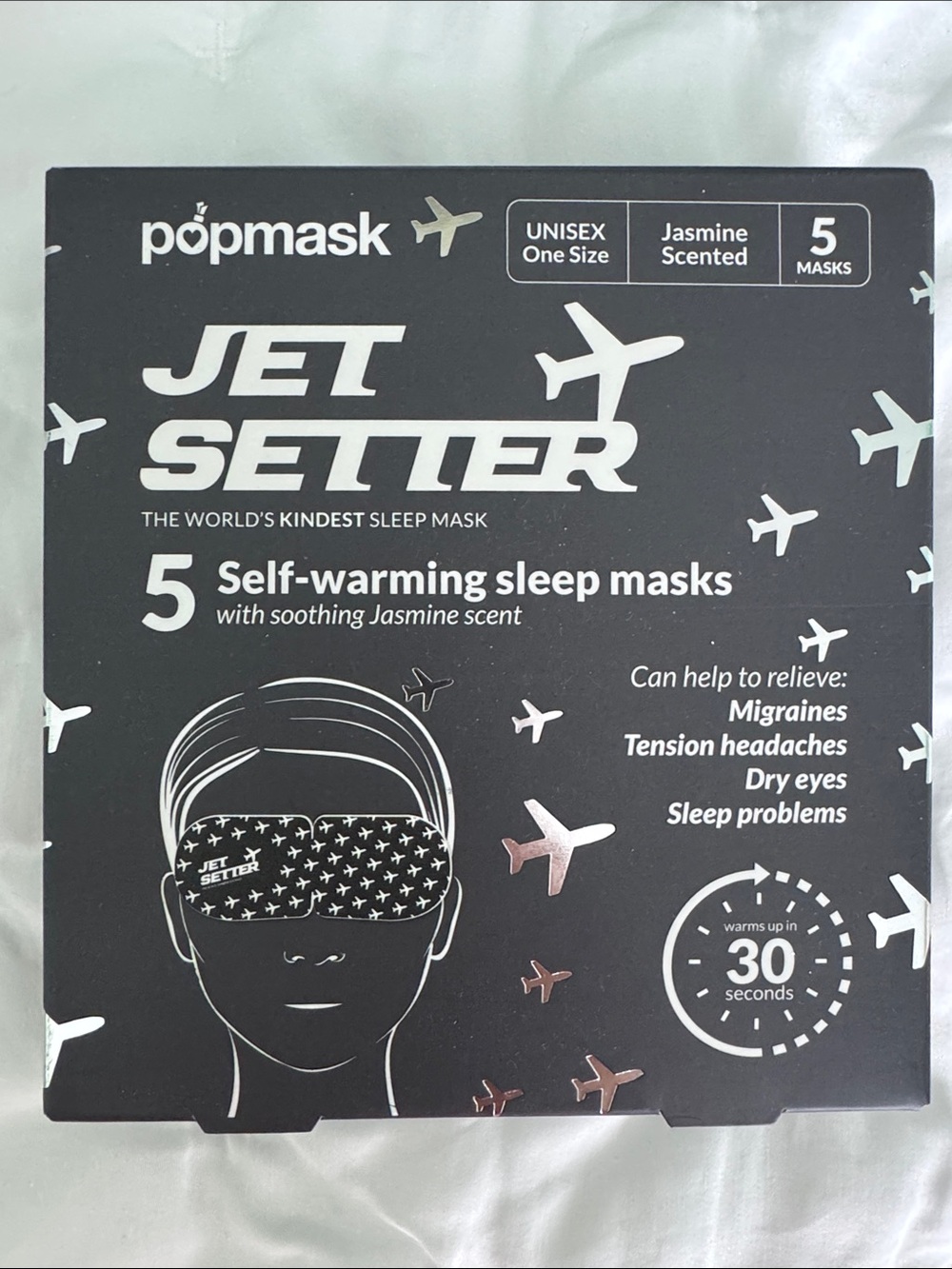 Popmask Jet Setter Black Self-Warming Sleep Mask (5 Pack)